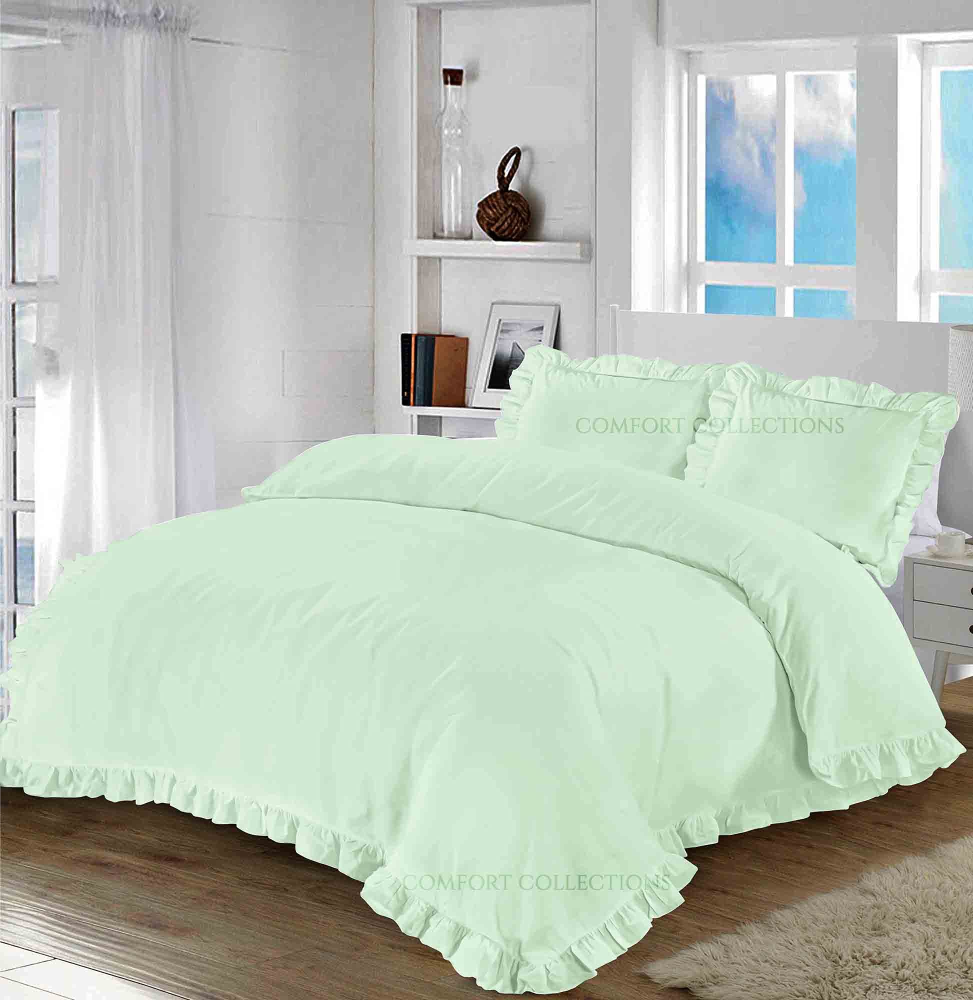Comfort Collections Santiago Ruffle Frill Edge Design Plain Duvet Cover and Pillow Cases Bedding Set Duck Egg King 230cm x 220cm Approximate