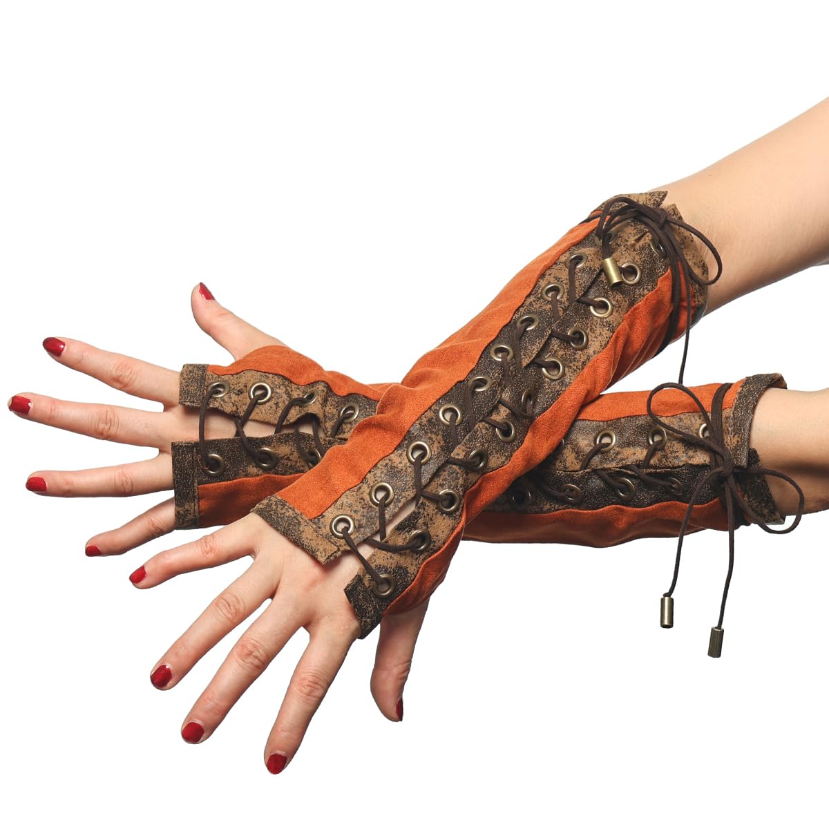 BPURB 1 Pair Women's Steampunk Fingerless Gloves Elbow Lace Up Gloves for Halloween Costume Cosplay Party