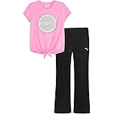 PUMA girls Short Sleeve Tee & Legging Set, Logo Graphics, Crewneck