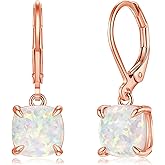 CiNily Square-Cut Opal Earrings Leverback Drop Earrings for Women Hypoallergenic, Pendant Earrings 14K White Gold/Gold Dangle Earrings Opal Hoops Birthday Wedding Mothers Day Jewelry Gifts