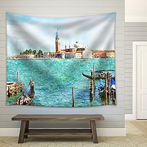 Abstract Watercolor Digital generated Painting of The Church of San Giorgio Maggiore - Fabric Wall Tapestry Home Decor - 51x60 inches