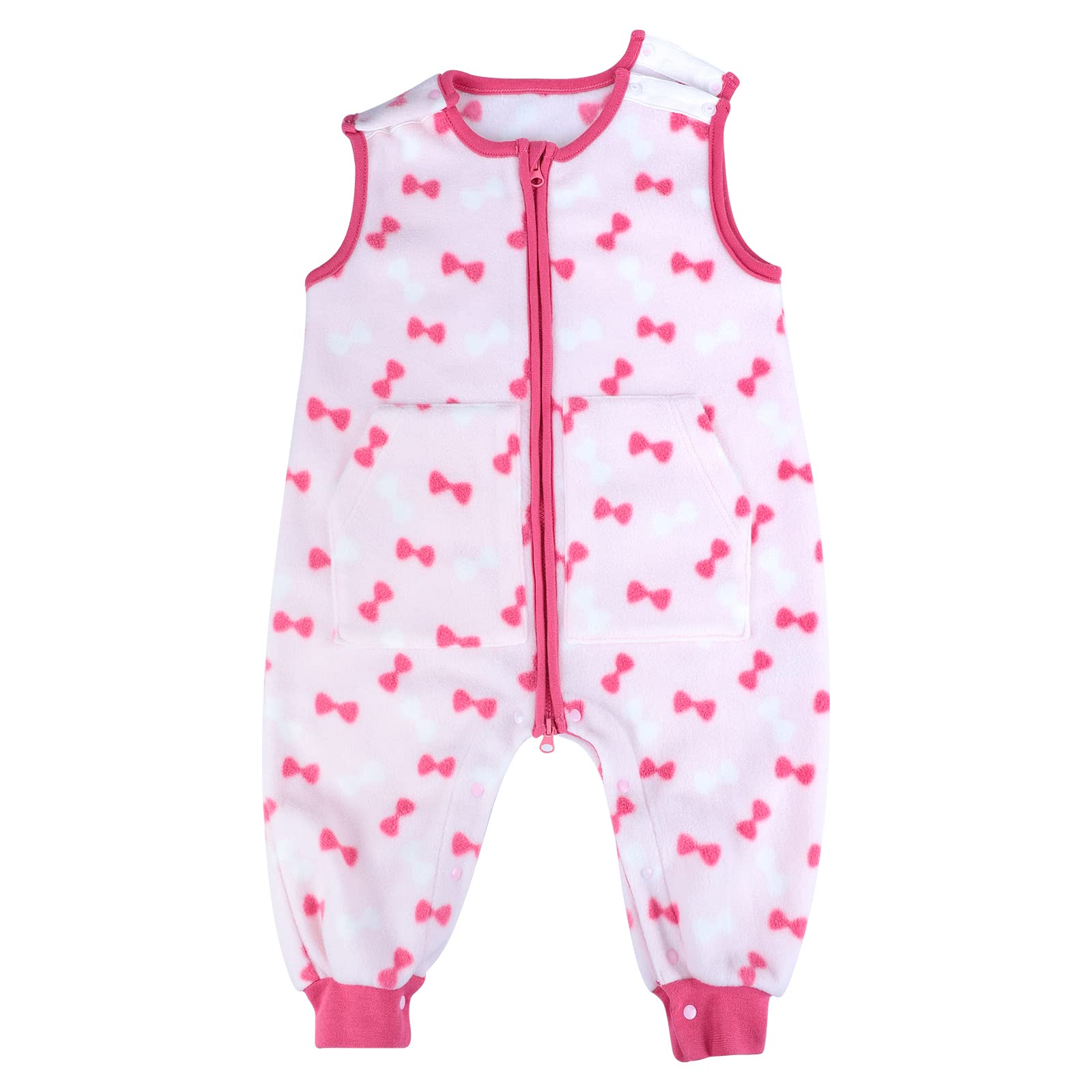 FLYISH DIRECT Baby Sleeping Bag 1 TOG, Toddler Sleeping Bag with Feet, Baby Sleep Sack, Super Soft Fleece Sleeping Bag for Baby, 6-12 months, Pink Bowknot