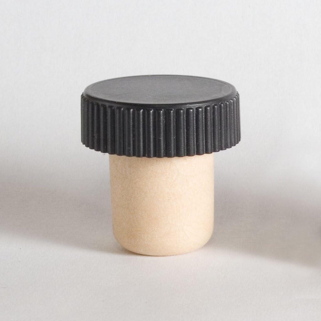 Synthetic Cork Closure with Ribbed Black Plastic Cap (12 Pieces) 19 millimeter