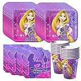 Tangled Sparkle Party Supplies Pack Including Plates, Cups and Napkins - 16 Guests