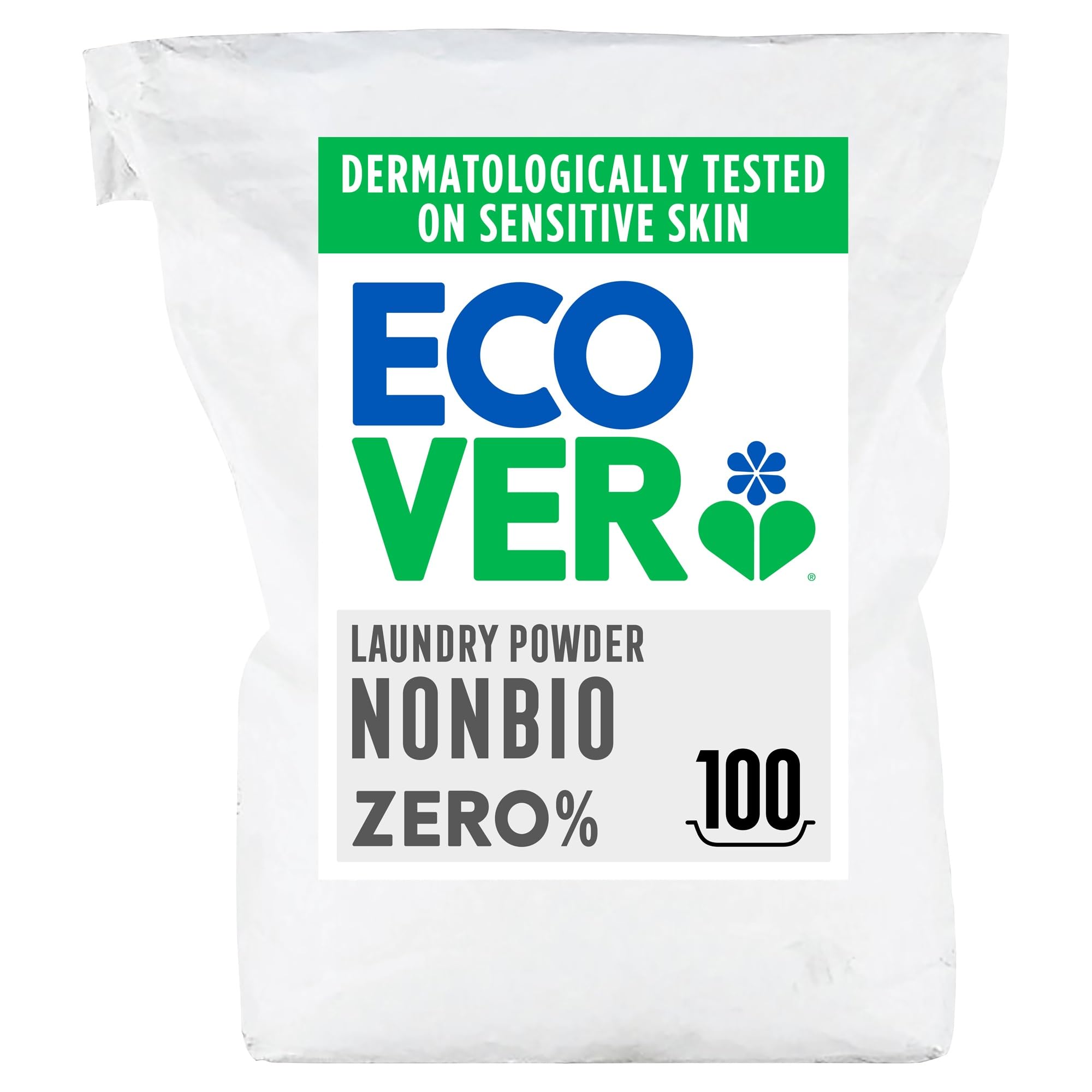 Ecover Zero Non-Bio Laundry Detergent Powder, For Sensitive Skin, Laundry Washing Detergent for Baby Laundry, 1 x 100 Washes, 1 x 7.5KG