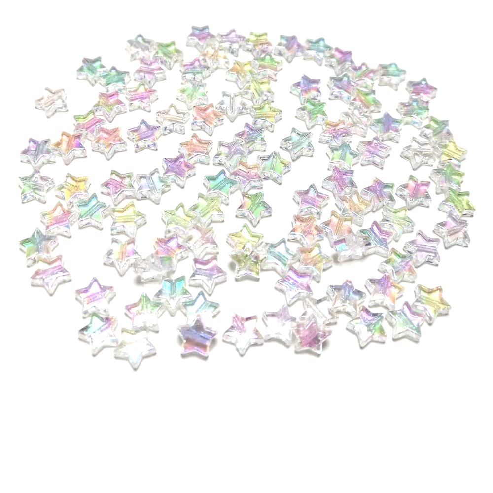 Clear AB Acrylic Star Beads - 10mm, Pack of 100+ - Shiny and Lightweight for Crafting and Jewellery Making, 1.5mm Hole