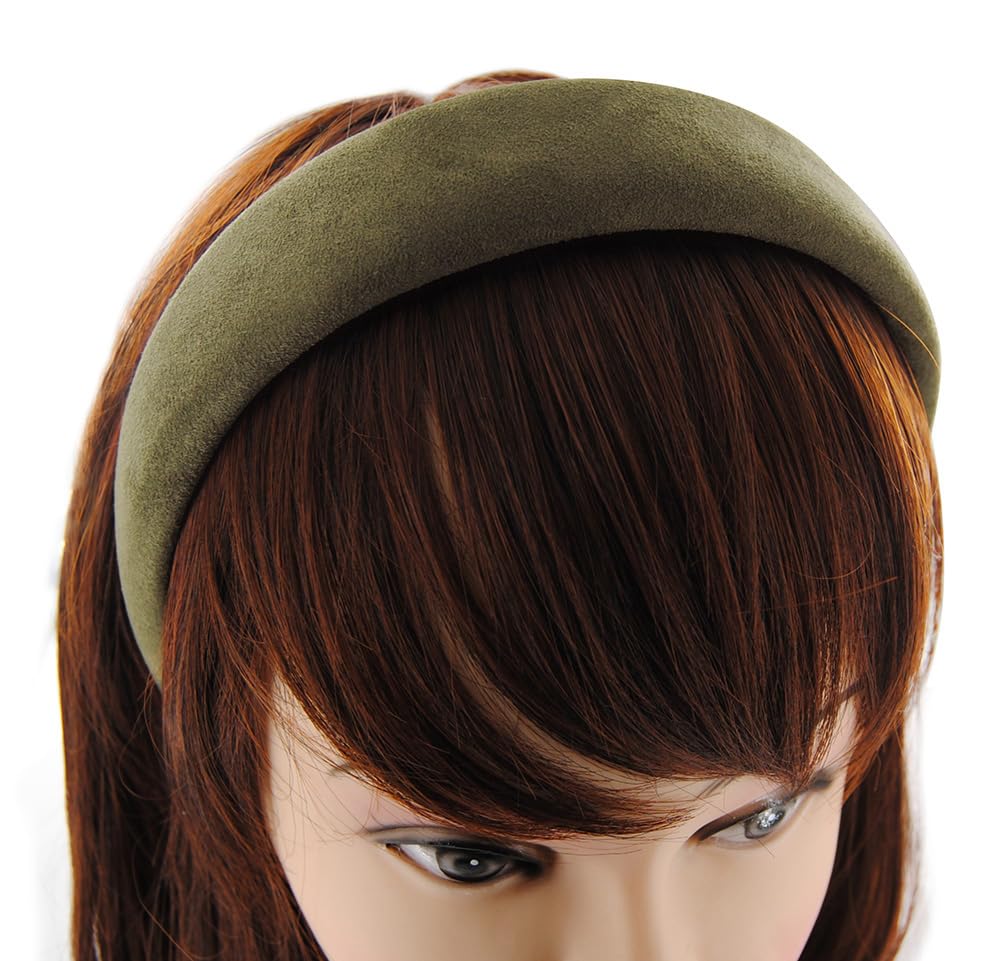 axy Headband with Flannel Women's Hair Band Vintage Hairband Headband Classic and Fashionable Headband (Leather Look) HRK5L (Olive Green)