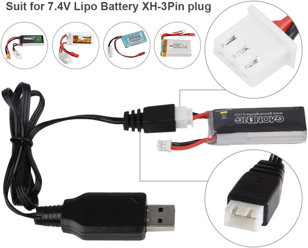 Crazepony 2pcs USB Charger Cable 1A for 2S 7.4V LiPo Battery RC Quadcopter FPV Drone: Toys & Games