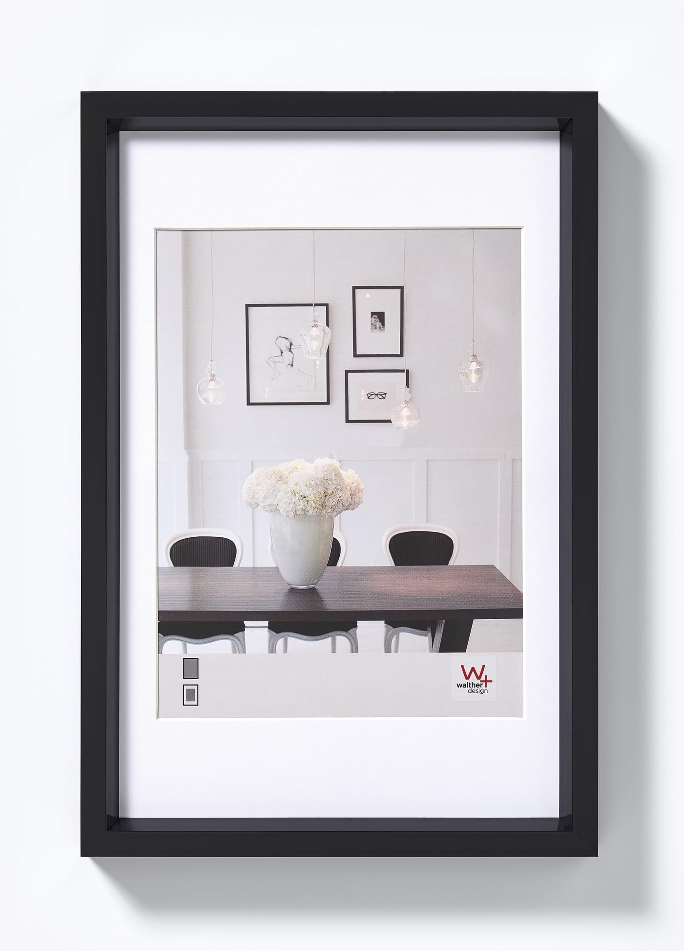 walther design Picture Frame Black 10,5 x 15 cm with PassepArtout, Steel Style Plastic Frame ES015B