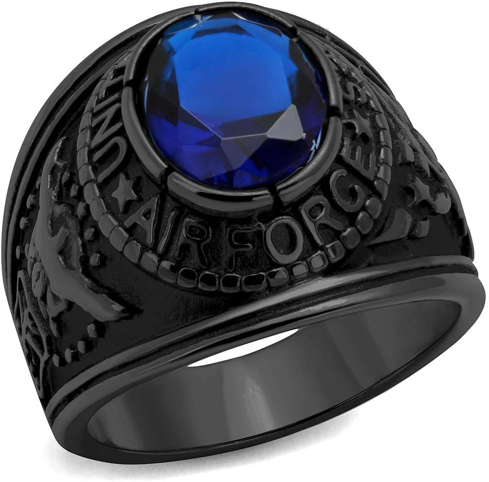 ETERNAL SPARKLES Men's USA Air Force Military Patriotic Ring Blue Stone