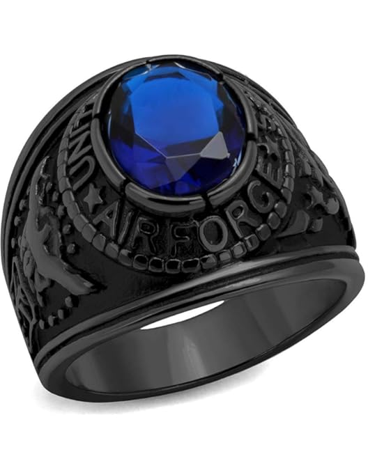 US Air Force Ring - (Gold Plated w/Blue Stone) USAF Military Rings