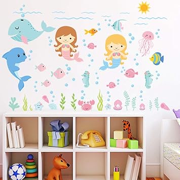 Wandaufkleber Ozean Meerjungfrau Wohnzimmer Badezimmer Kinderzimmer Kindergarten Malerei Dekoration Malerei Amazon De Baumarkt