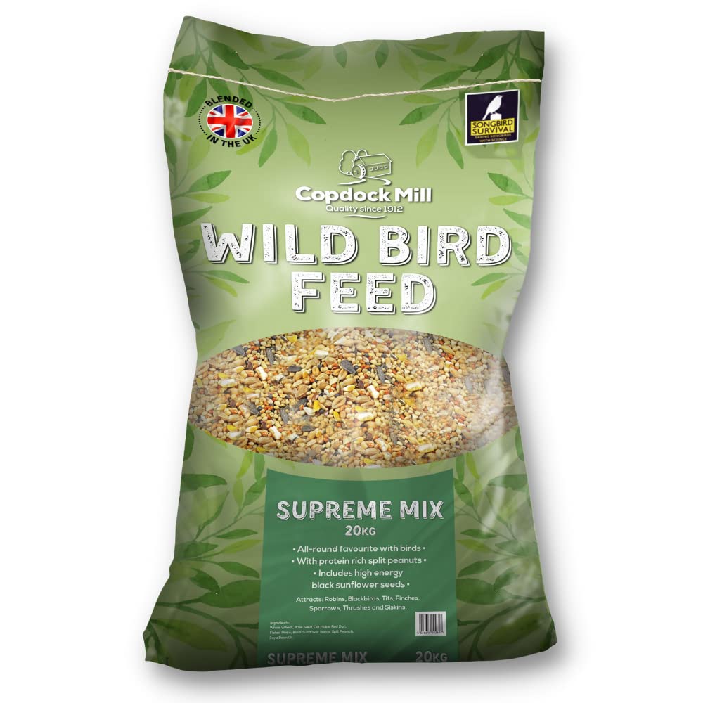 Copdock Mill Wild Bird Seed Supreme Mix 20kg – All Year-Round Bird Food – 100% Natural Ingredients Including Peanuts for Wild Birds – Suitable for All Wild Bird Species