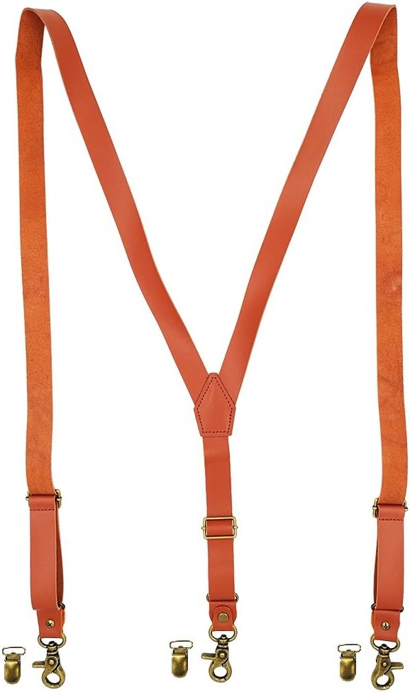 1 Inch Split Leather Suspenders,Y-shaped Adjustable Clips,Mini Screwdriver,Three Snap Hooks