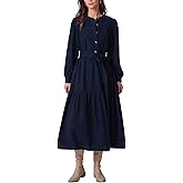 Kedera Elegant Corduroy Dress Women Long Sleeve Button Down Spring Shirt Long Maxi Dress with Belt