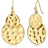 INNERDIVA Antique Gold Hammered Disc Drop Earrings Boho Earrings with Two Tone Jewelry Gift