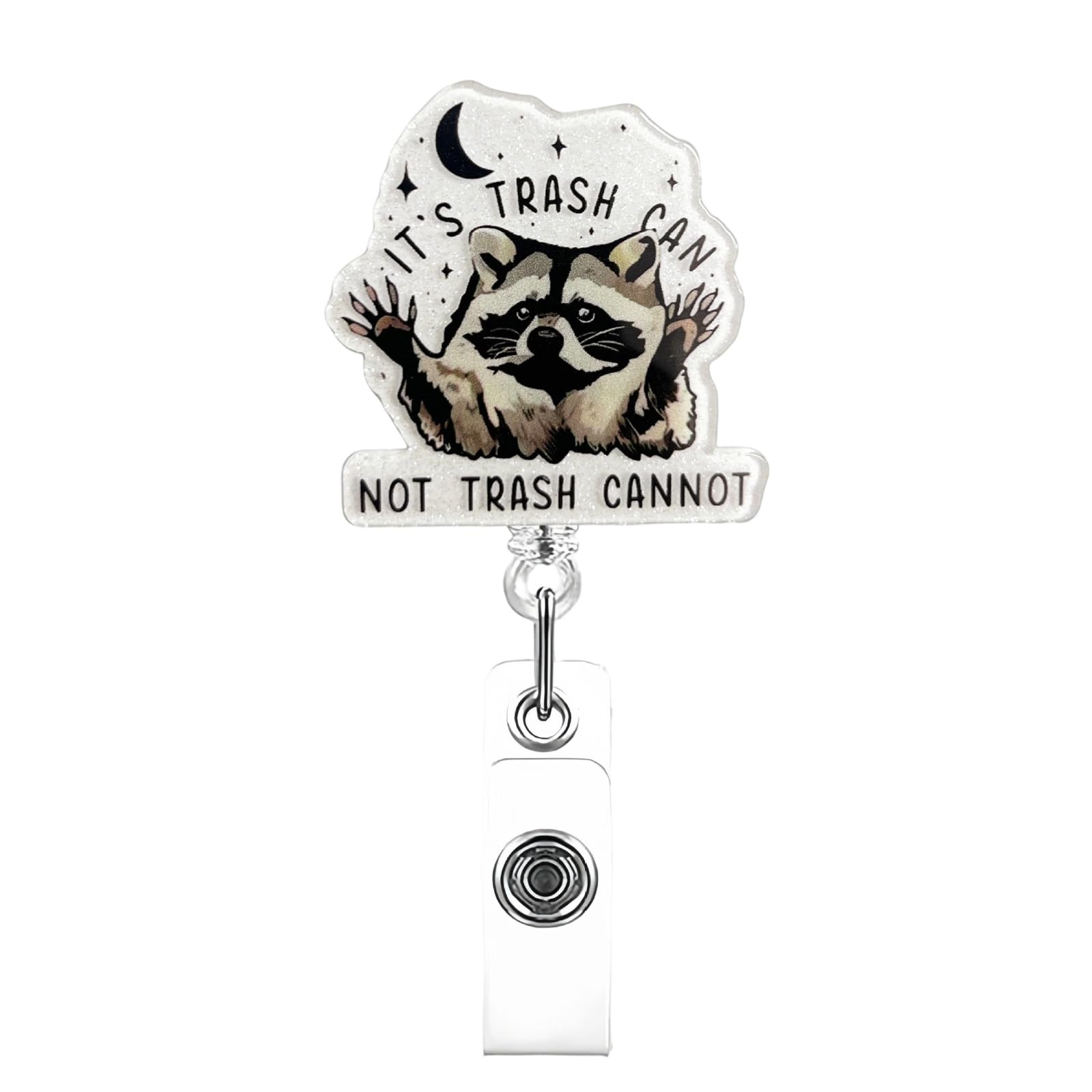 Photo 1 of Raccoon Retractable Badge Reel Its Trash Can Not Trash Cannot Badge Holder with Clip Acrylic Funny Badge Reels Alligator Clip for Nurses Doctors Office Workers Name Tag Holder