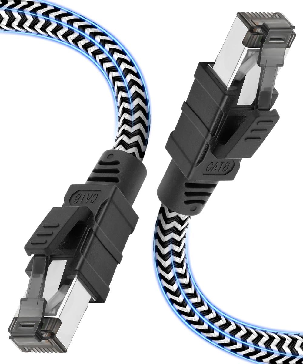 Qiuean Lan Kabel 20m, Netzwerkkabel Cat 8-40Gbps 2000MHz Hochgeschwindigkeits Ethernet Kabel,Nylongeflecht Internet LAN Kabel,Patchkabel mit Rj45-Stecker für Ps5/Laptop/Router/Gaming/Modem