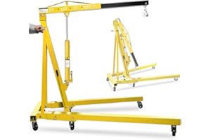 2 Ton (4,000 Lbs) Hydraulic Engine Hoist Crane – Heavy-Duty Folding Cherry Picker with 6 Locking Casters & 4 Adjustable Boom 
