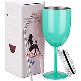 AMZUShome Stainless Steel Wine Glasses Cups.Double Walled Vacuum Insulated Wine Tumbler With Lid and Straw.Friendship,Christmas,Birthday Gifts for Women Men Friends Dad Mom(10oz Mint Green)
