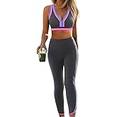 popvil Women 2 Piece Workout Sets V Neck Sports Bra High Waist Leggings Womens Workout Sets Athletic Gym Outfits