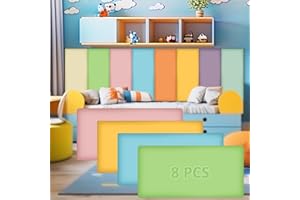 Hahafelt 8 Pack Wall Padding for Playroom Peel and Stick Headboard 23.62" x 11.81" x 1.18" 3D Anti Collision Upholstered Wall Panels Self Adhesive Headboard Panel for Protection (Fresh Colors)