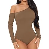BelleLovin AESLOVIN Women's sexy One Shoulder Long Sleeve Tops T Shirt Bodysuit Jumpsuit