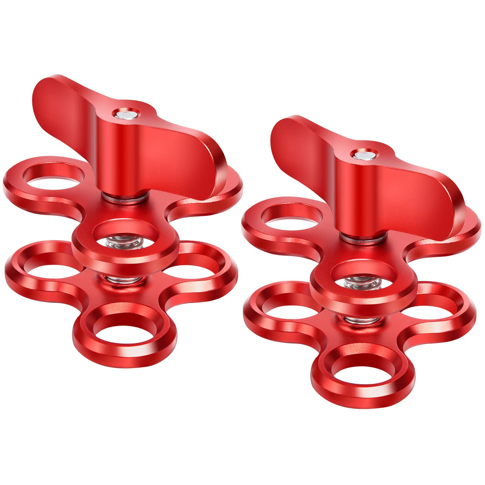 LetonPower 3-Hole 1" Aluminum Ball Clamp Mount (2-Pack) - 360° Rotating Underwater Bracket for Diving Light Arms & Camera Trays, Saltwater-Resistant Adapter for Scuba Photography/Videography Gear