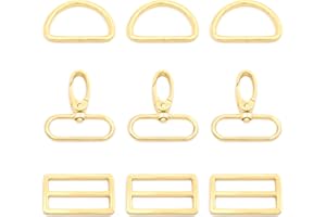 MELORDY 15Pcs Metal Swivel Snaps Hooks with D Rings and Tri-Glides Slide Buckles for Key Lanyard Purse Bag Straps Dog Collars DIY Sewing Hardware Craft (1-1/2 inch, Gold)