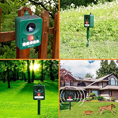 Wikoo Ultrasonic Pest Control, Solar Power Ultrasonic Motion Activated Animal Repeller, Waterproof Animals Repellent, Motion Activated Outdoor Repeller