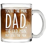 Waipfaru The Old Man Glass Coffee Mugs, Dad Clear Coffee Mugs Cups with Handle, Funny Christmas Father’ s Day Birthday Gifts 