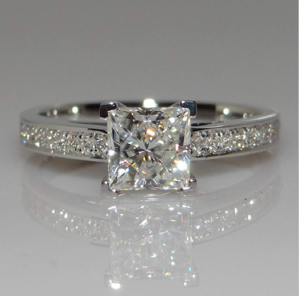 XIAOMEIPrincess Cut AAA Cubic Zirconia CZ Zircon 18K Gold Filled Wedding Finger Band Ring Engagement Ring Solitaire Engagement Ring Size 6-10 (Size 6)