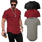 Mancozy Mens T Shirts Casual Hipster Hip Hop Longline Crewneck Tee Shirts