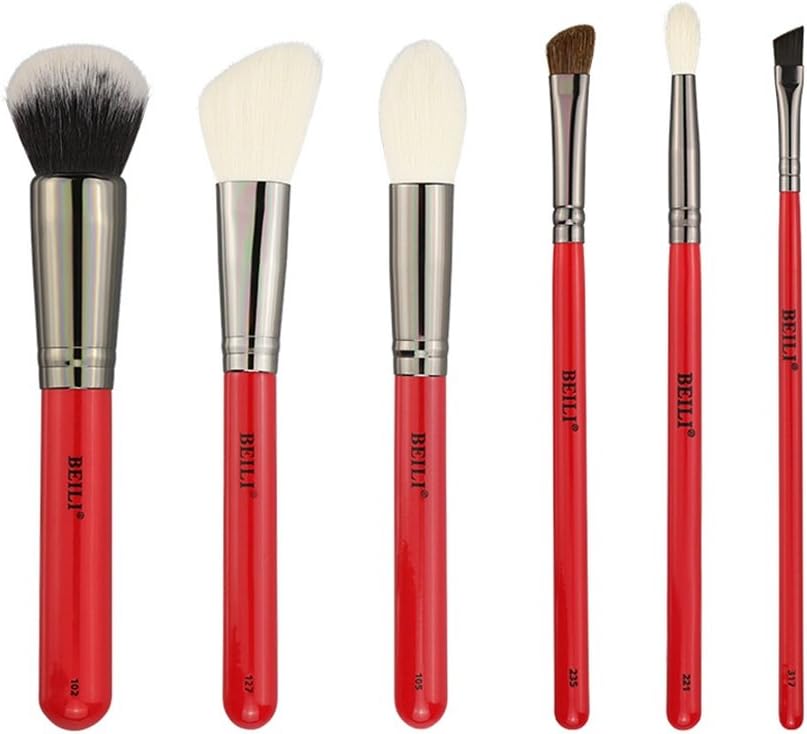 BEILI 6 Piece Makeup brush Set for Travelling Natural Synthetic Goat Hair Powder Highlight Blusher Eyeshadow Eyebrow brush Daily Basic Face Brush Kit