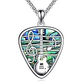 AINFQY Guitar Pick Necklace 925 Sterling Silver Abalone Shell Guitar Necklace Musical Guitarist Jewelry Gifts for Women Men