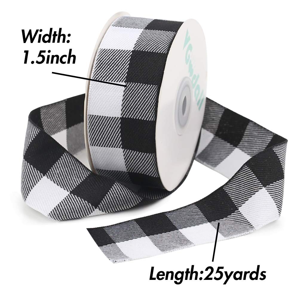 Buffalo Ribbon Decoration-25 Yards ×1.5 Inch White and Black Gingham Ribbon, Decorate Your House,Staircase and DIY Any Kind of Style You Like