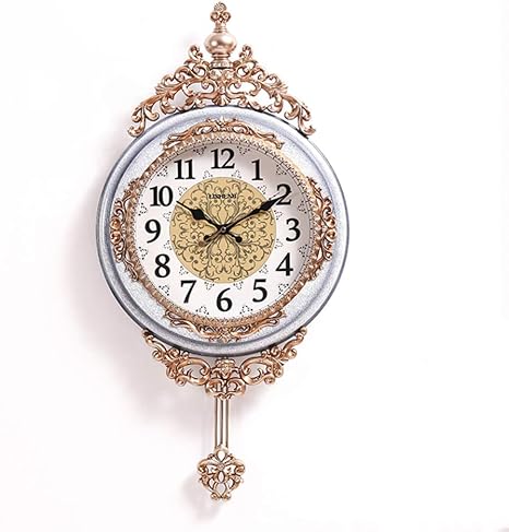 Amazon Co Jp 欧州 レトロ 高級 掛け時計 振子を有する クリエイティブ ミュート アンティーク スタイル 電波時計 時計 リビング ルームの壁 美術装飾 F 16inch ホーム キッチン