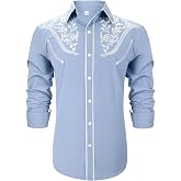 UpFind Western Shirts for Men Cowboy Shirts Long Sleeve Embroidered Country Shirt Slim Fit Button Down Shirt Casual Work