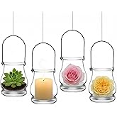 OUNONA Hanging Glass Candlestick Lamp Stand with Handle 3.8 Inch Clear Votive Candle Holder for Home Decor Wedding and Outdoo