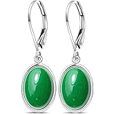 Natural Simple Oval Stone Drop Earrings,Retro Thick Silver Plated Real Genuine Crystal Quartz Gemstone Dangle Earrings for Women Her