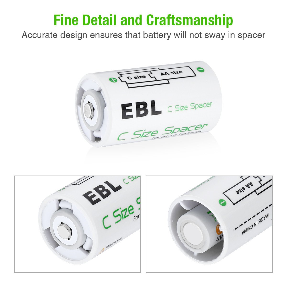 EBL 4Pcs AA to C Size Battery Spacers, AA to C Adapters, AA to C