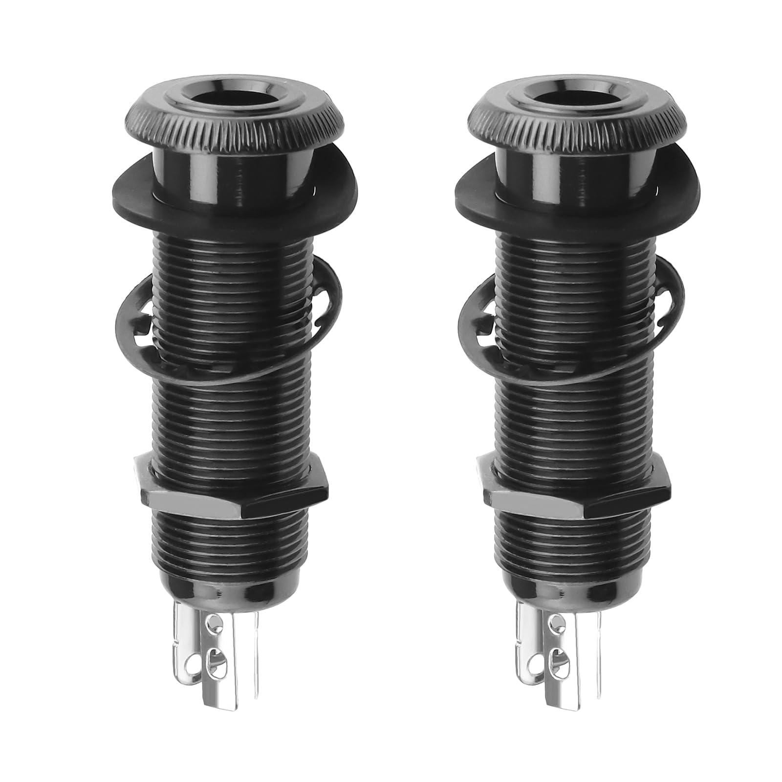 Be In Your Mind 2Pcs 6.35mm Stereo Barrel Jack Socket with 4 Pin Guitar Bass 1/4" Barrel Jack Cylinder Input Output Jacks Guitar Accessories Copper Black