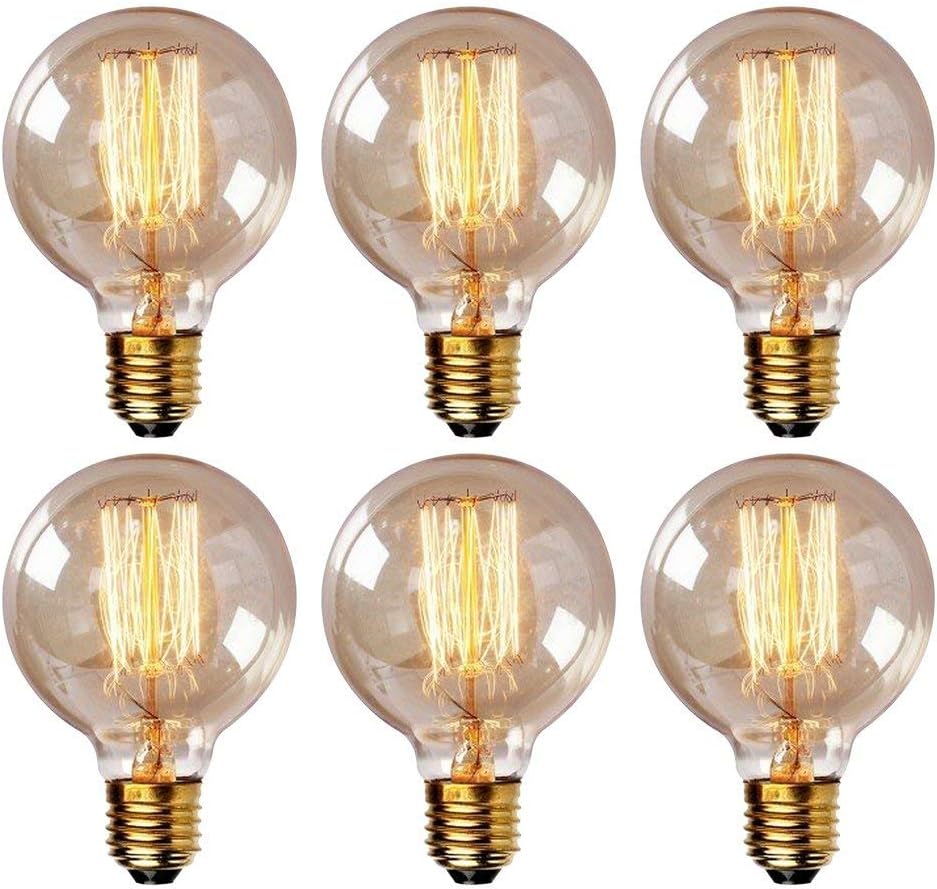 Onepre Pack of 6 Vintage Edison Bulb 40W E27 Screw Retro Filament Light Bulb Dimmable Spiral G80 Globe Style Decorative Edison Light Bulb Warm White