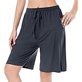 CULAYII Women's High Waisted Basketball Shorts Long Bermuda Gym Yoga Shorts with Pockets Athletic Knee Length Running Shorts