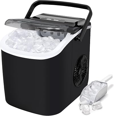 1ABOVE Countertop Ice Maker 12kg/24H 9 Cubes in 6 Min Self-Cleaning Black