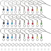 SOFPLATE 1 Box 200Pcs Silver Earring Hooks Stainless Steel Earring Findings Bulk French Fish Hook Earring Wires with Ear Nuts and Jump Rings Ball Dot Colorful Ear Wires for Jewelry Making Supplies DIY