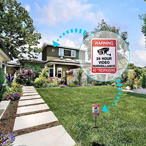 DateDirect 4-Pack Video Surveillance Signï¼ŒNo Trespassing Metal Warning Aluminum Security Signs with 4 Stickers 10"x 7" 0.40 for Home Business CCTV Security Camera,UV Protected & Waterproof