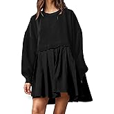 Women's Pullover Sweatshirt Dress Long Sleeve Loose Flowy Pleated 2024 Fall Mini Dress Tops