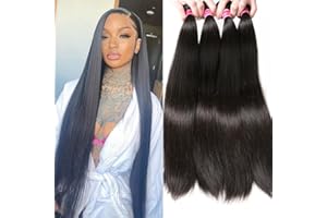 YISEA 10A Straight Bundles Human Hair (22 24 26 28 Inches, Straight 4 Bundles) 100% Unprocessed Brazilian Virgin Straight Human Hair Bundles Natural Color Hair Extensions