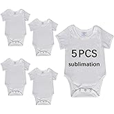 OKBA 5 PCS Sublimation Blank baby Romper,White Short Sleeve Shirt Polyester bodysuit for Baby Boys Girls